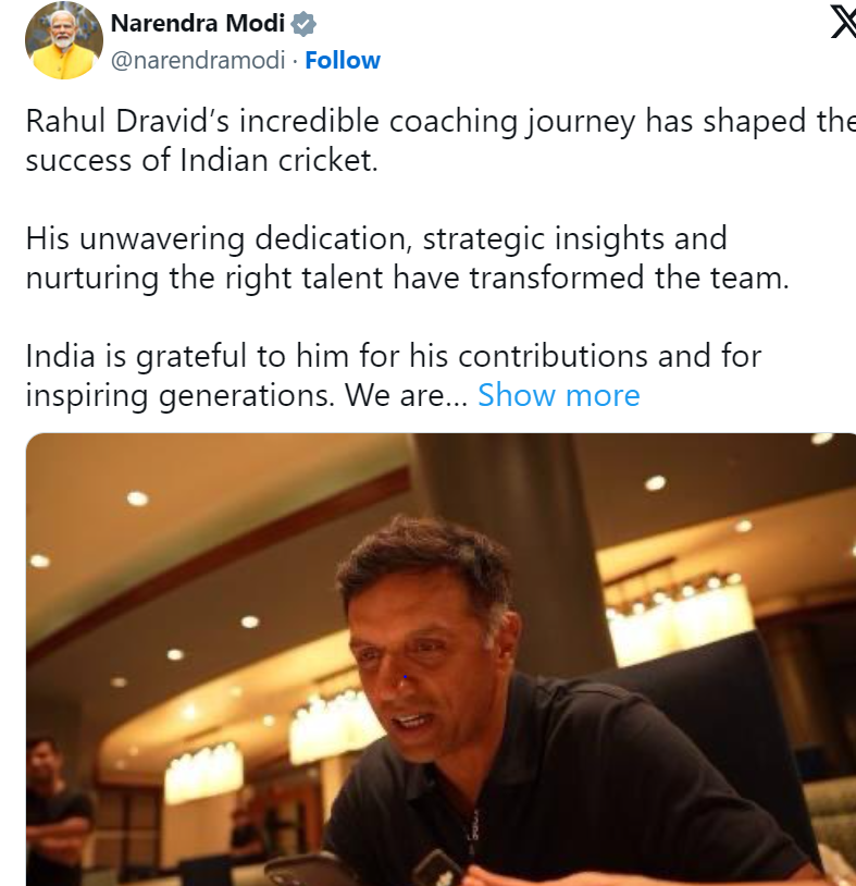 Narendra Modi Praises Rahul Dravid’s Coaching Brilliance After India Wins T20 World Cup 2024